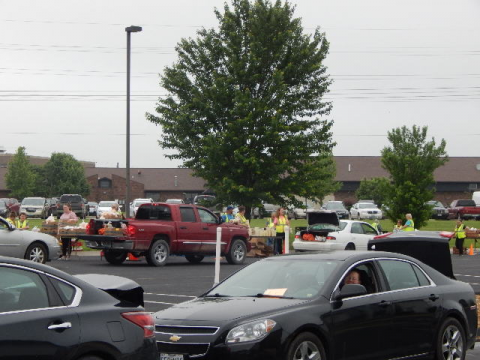 If you are in need of food assistance, please have your car in line by 8:30  a.m. on the third Monday of the month to receive food from Harvester's The Food Network.